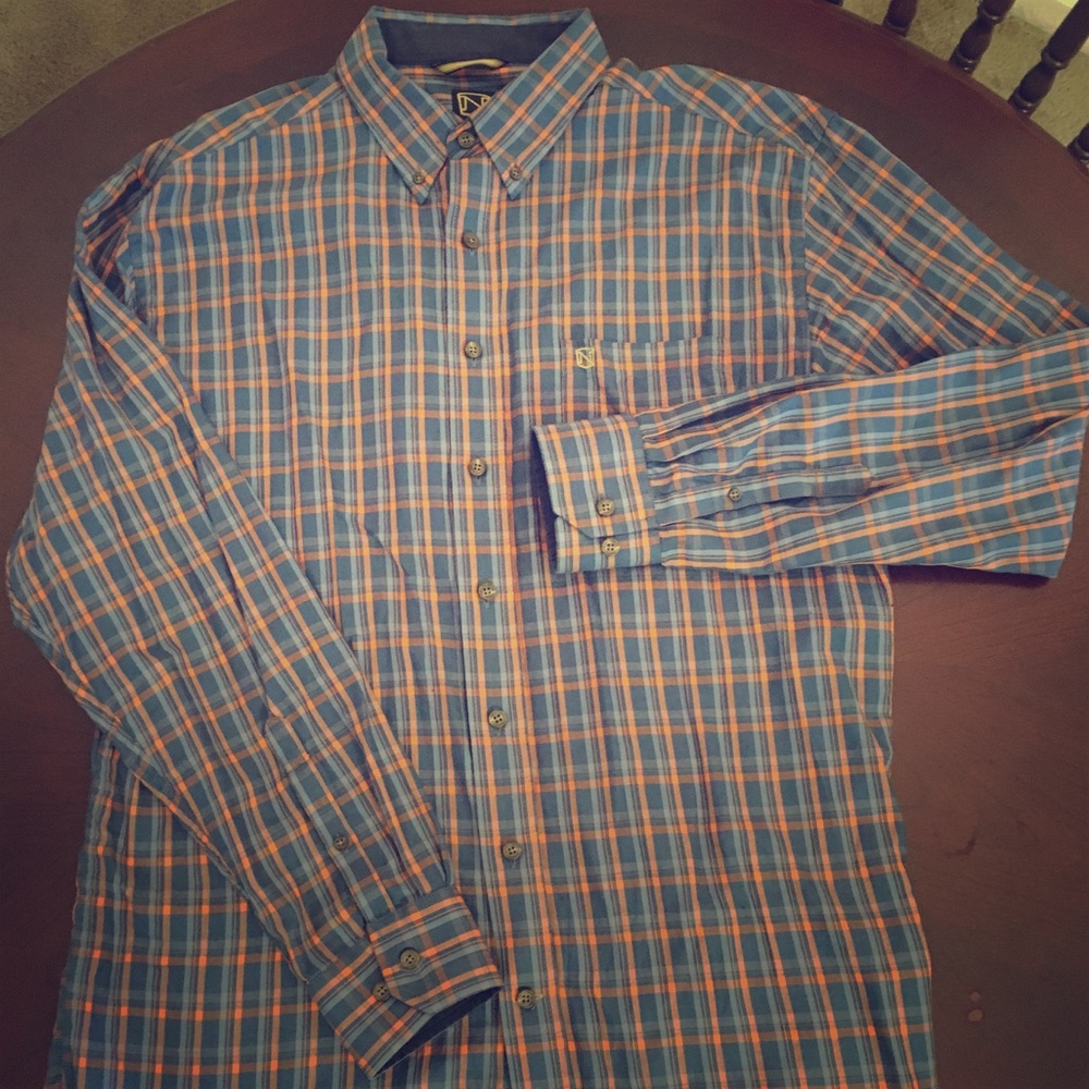Men's Noble Outfitters L Blue & Orange Button Down
